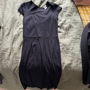 Black cap sleeve midi dress